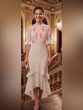 Hope & Ivy Embroidered Floral Ruffle Midi Dress